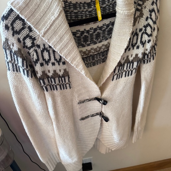 LOLE WOMEN'S CARDIGAN SWEATER SIZE SMALL BLACK & CREAM WITH HOODIE - Picture 2 of 8